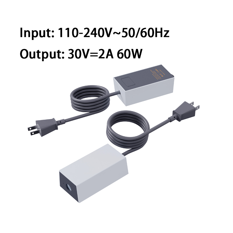 AC-DC converter 110-240V to 30V 2A 60W, wall plug adapter with extension cord power adapter, suitable for household power converter for 30V vehicle equipment.