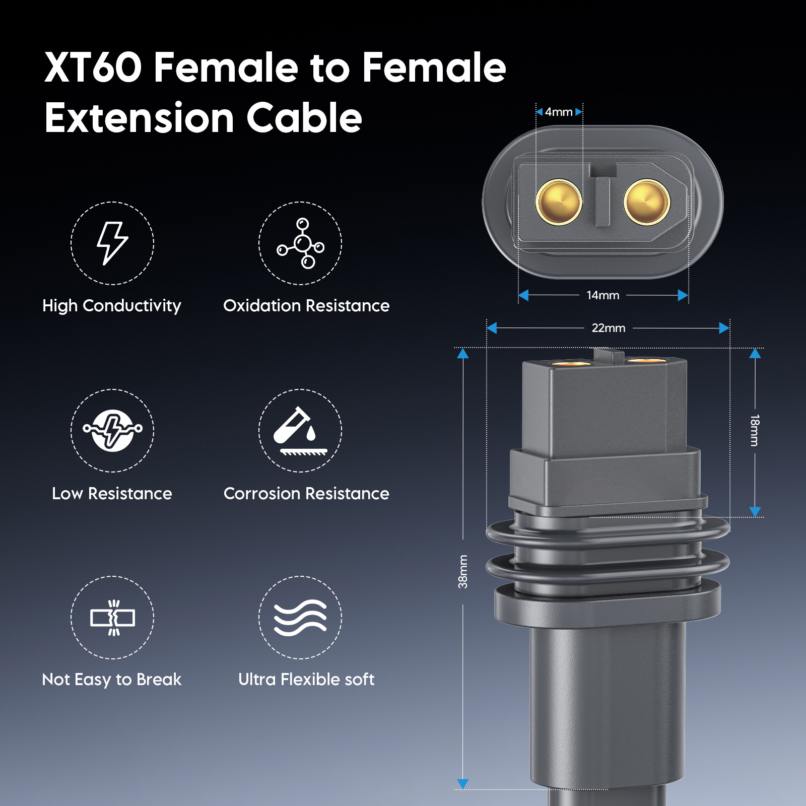 Enterprise Edition XT60 Extension Cable 12AWG, Heavy Gauge XT60 Male to Female Power Extension Wire for Outdoor Satellite Power System