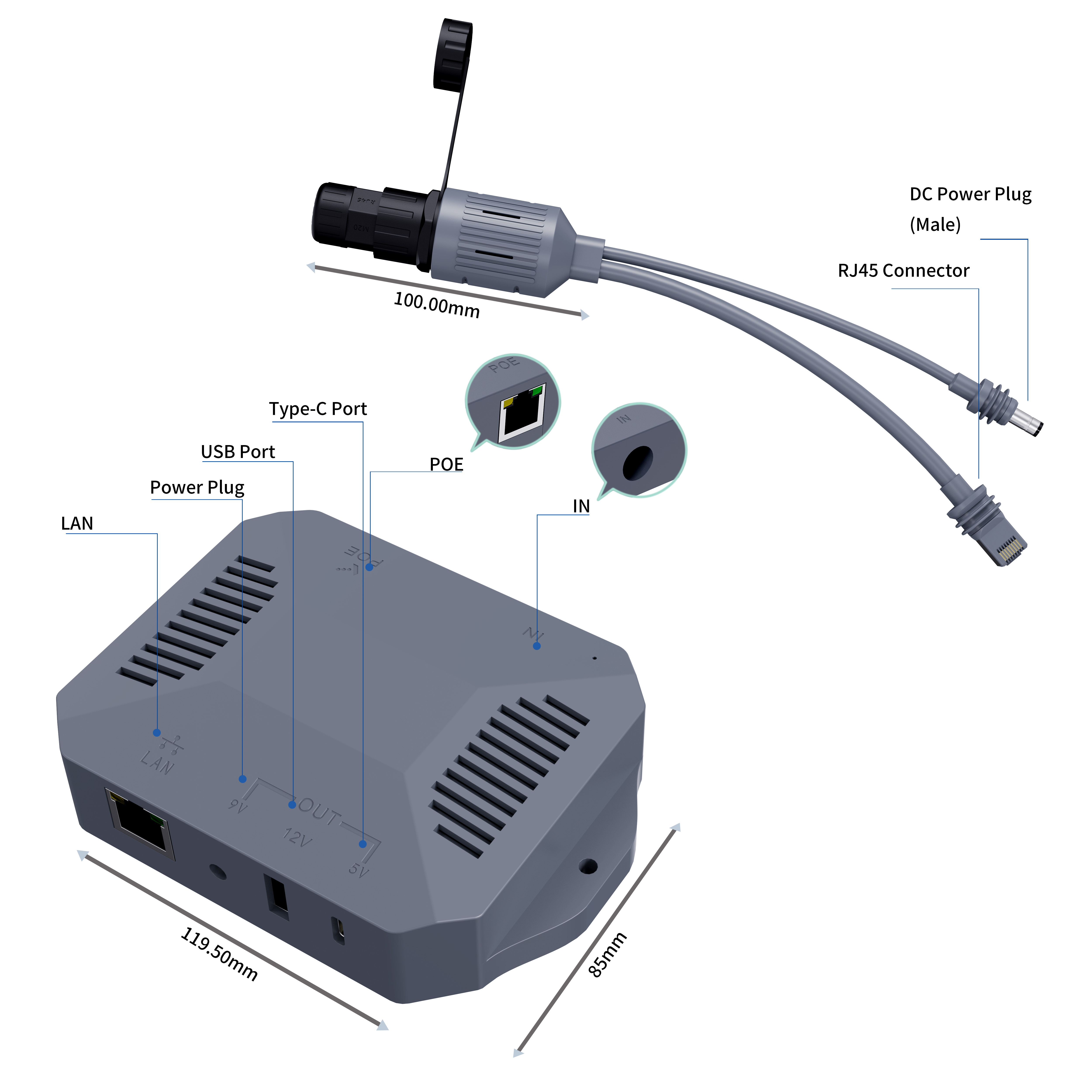Starlink MINI POE Splitter Adapter Box, POE Adapter Kit with 0.2M Split Cable, Dedicated for Starlink MINI Device