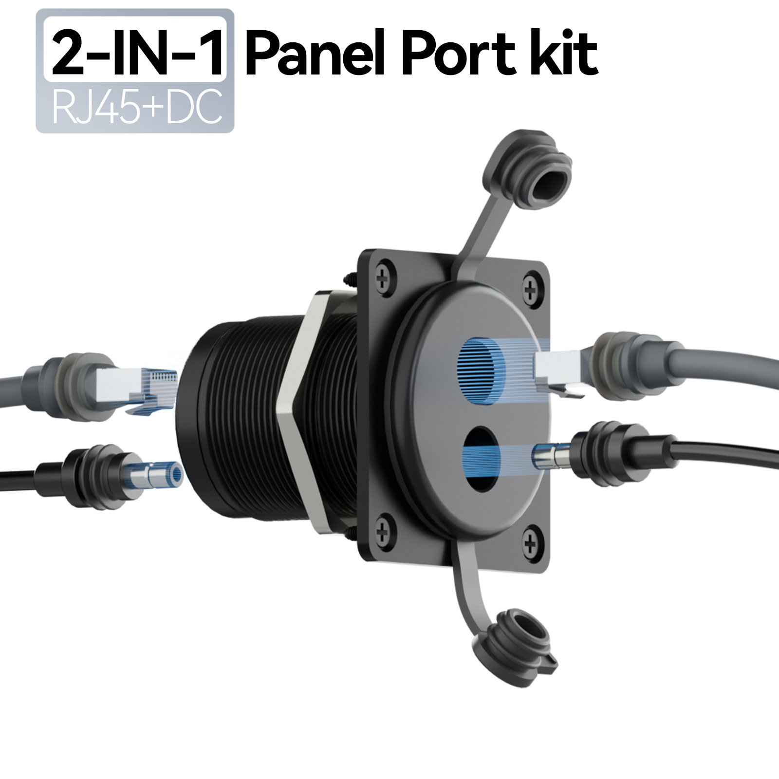 Waterproof RJ45 & DC Power Panel for Starlink Gen 3, 4, 5 & V5 - Aluminum Alloy Wall Mount Adapter with Cat6 Ethernet Port - IP68 Outdoor Rated Pass-Through Connector for RV, Camper & Home Wiring