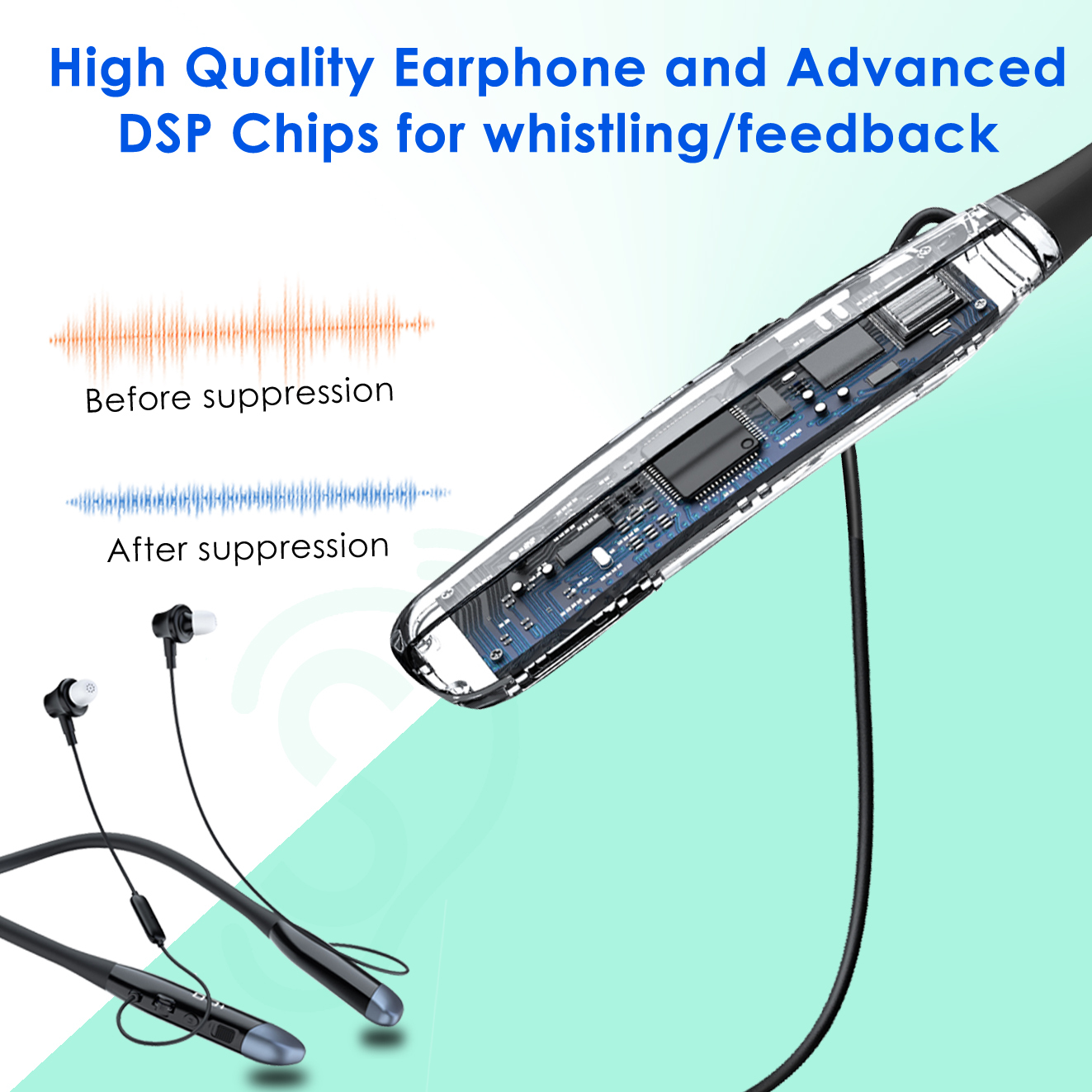 Earsmate Sport Neckband Bluetooth Earphone Wireless Headphone Rechargeable Bluetooth Digital Hearing Aids For Seniors Elderly Adults Hearing Loss Assistant