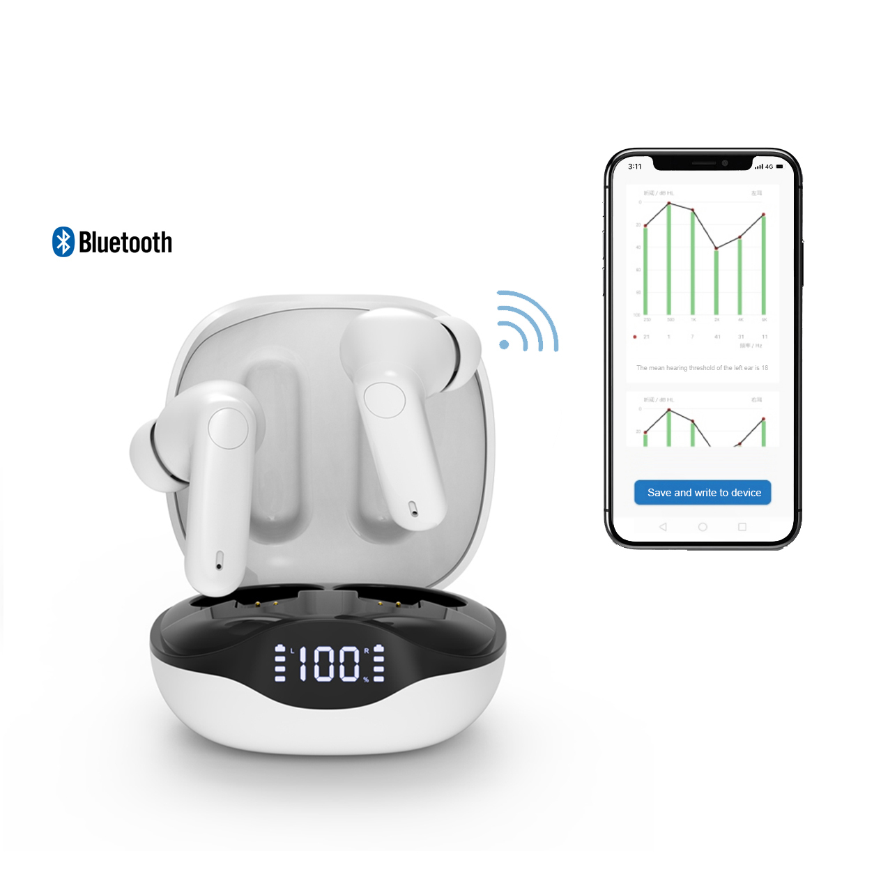 Bluetooth Airpod Rechargeable Digital Hearing Aids For Seniors Elderly Adults Hearing Loss Ear Deaf Sound Amplifier With Phone App Self-fitting and Testing Report
