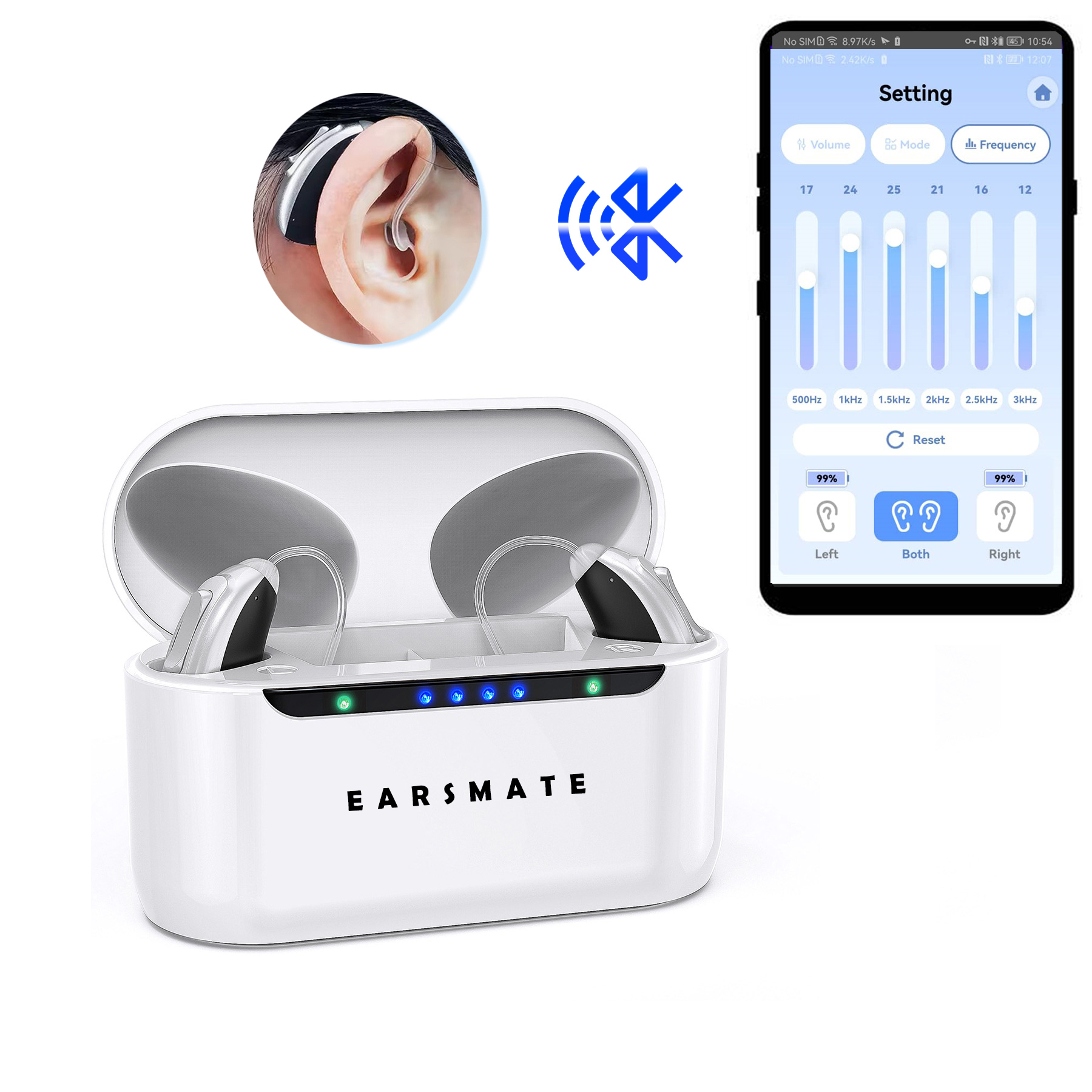 Earsmate G22 Hearing Aids Bluetooth Phone App Controlled For Seniors Adults Hearing Loss Noise Reduction Frequency Customized Rechargeable Digital Sound Amplifier