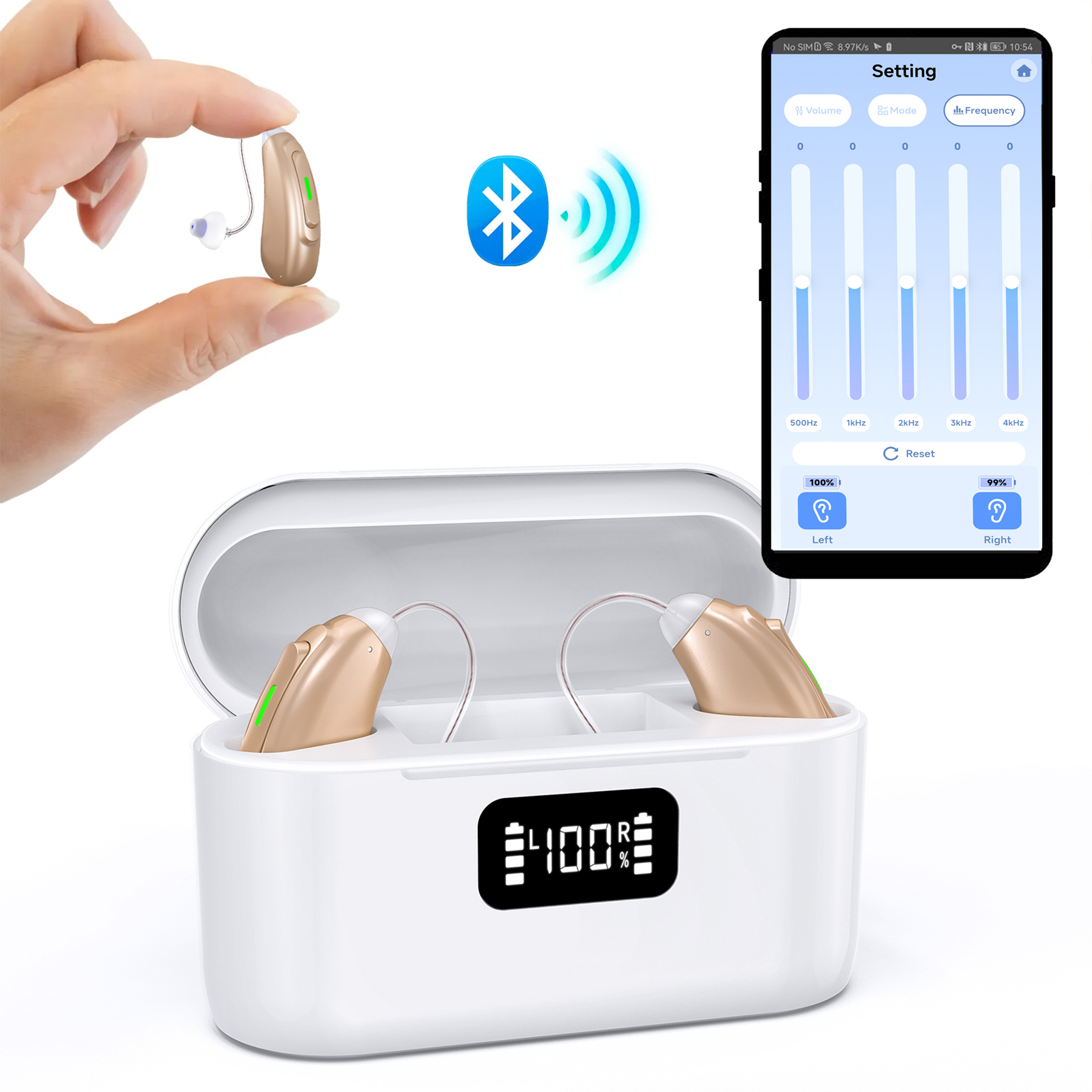 Earsmate OTC Bluetooth Hearing Aids For Seniors Adults Hearing Loss Noise Reduction Frequency Customized Sound Amplifier Based Phone App Controlled and Audio Streaming