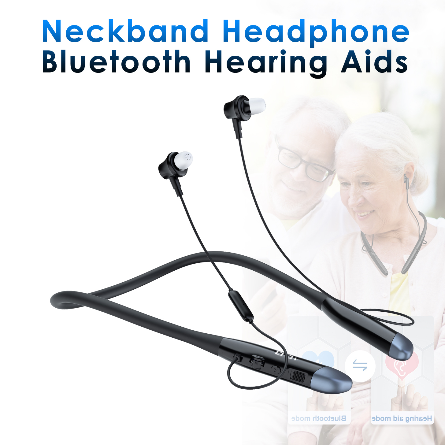 Earsmate Sport Neckband Bluetooth Earphone Wireless Headphone Rechargeable Bluetooth Digital Hearing Aids For Seniors Elderly Adults Hearing Loss Assistant