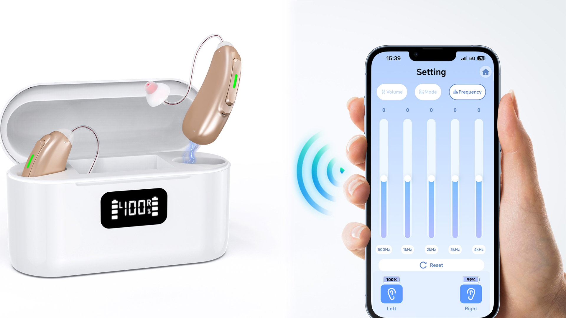 Earsmate OTC Bluetooth Hearing Aids For Seniors Adults Hearing Loss Noise Reduction Frequency Customized Sound Amplifier Based Phone App Controlled and Audio Streaming