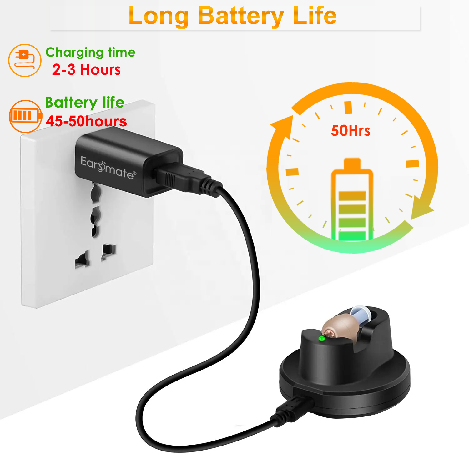rechargeable hearing aid long battery life