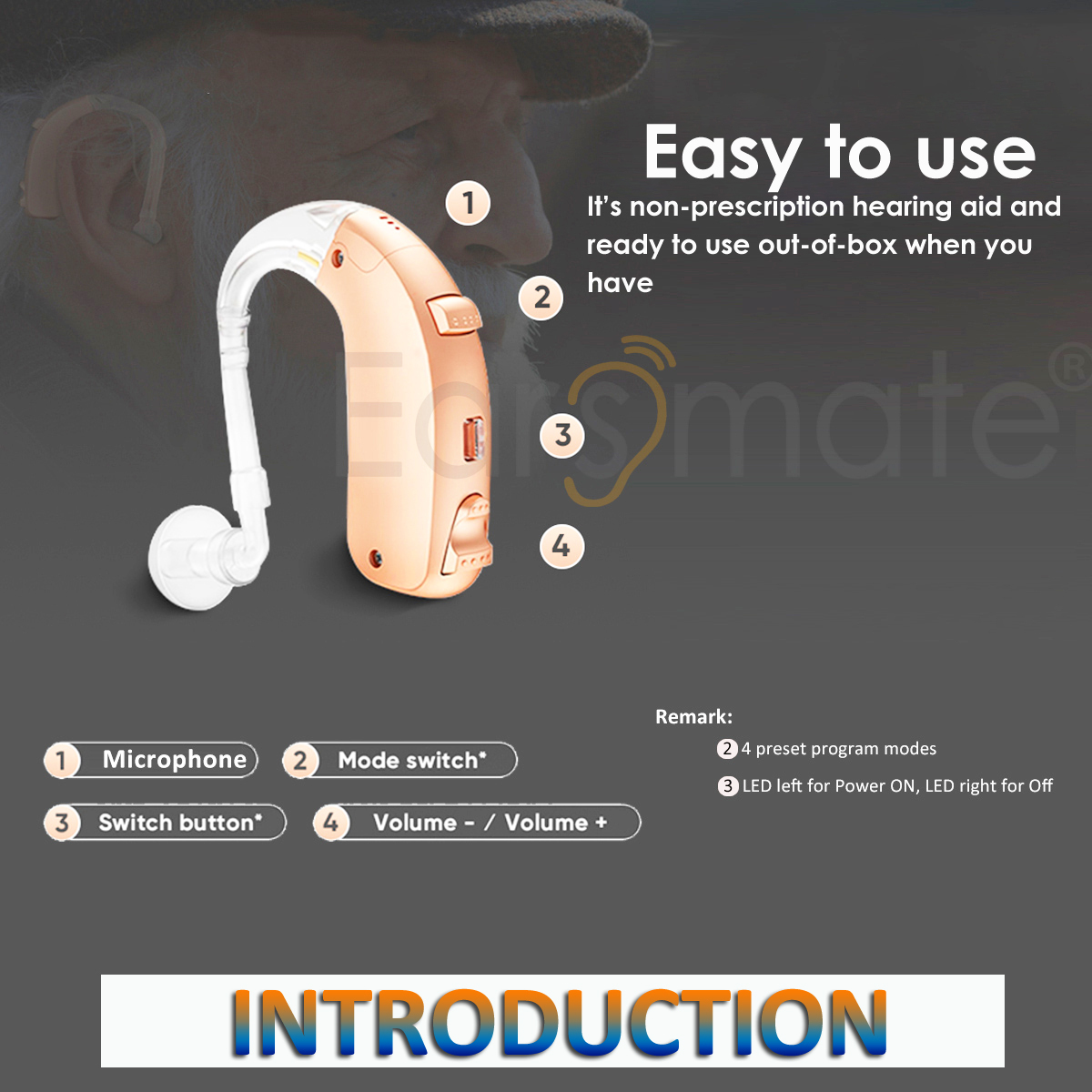 High Power BTE Aid Rechargeable Digital Hearing Aid For Seniors