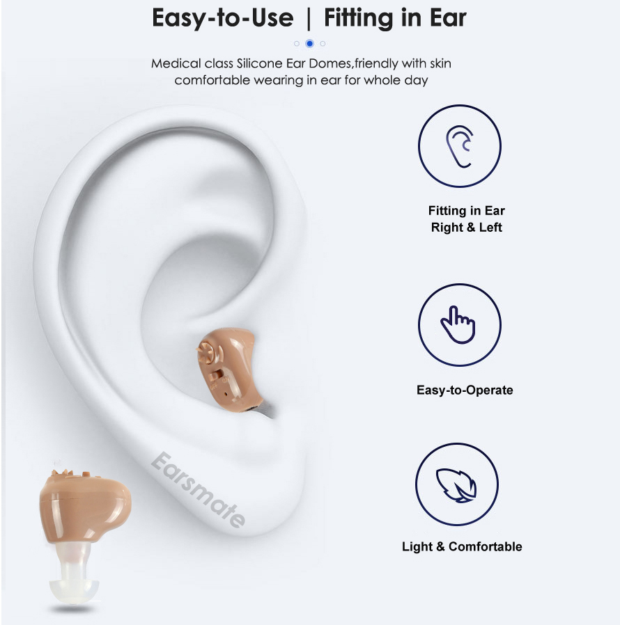 Powerful Battery In Ear Rechargeable Hearing Aids For Seniors Elderly with Hearing Loss by Simple Controls Adjustable Volume and Power Switch