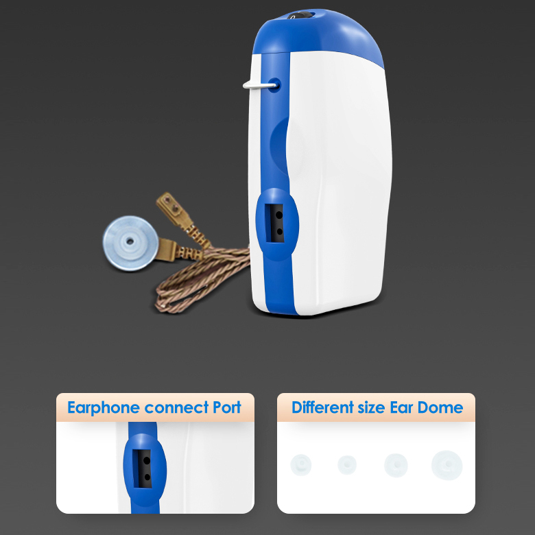 Earsmate portable case body worn pocket hearing aid machine two earphones for both ears deaf sound Amplify with Mild to severe hearing Loss