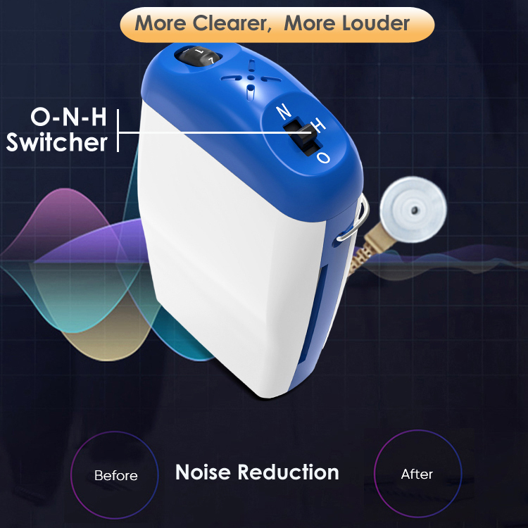 Earsmate portable case body worn pocket hearing aid machine two earphones for both ears deaf sound Amplify with Mild to severe hearing Loss