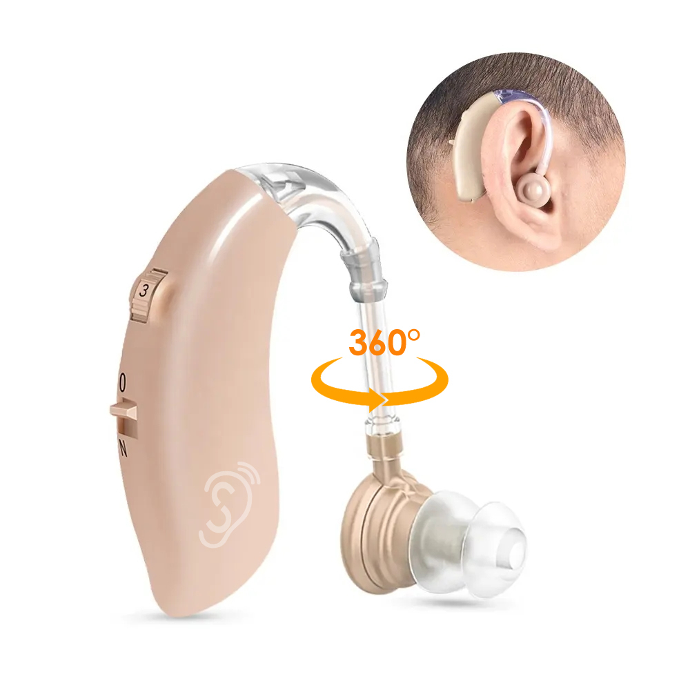 Cheap BTE Hearing Aid for Seniors, Behind the Ear Sound Amplifier for Hearing Loss, Adjustable Volume Wheel, A675 Battery Up to 100 Hours Working Time
