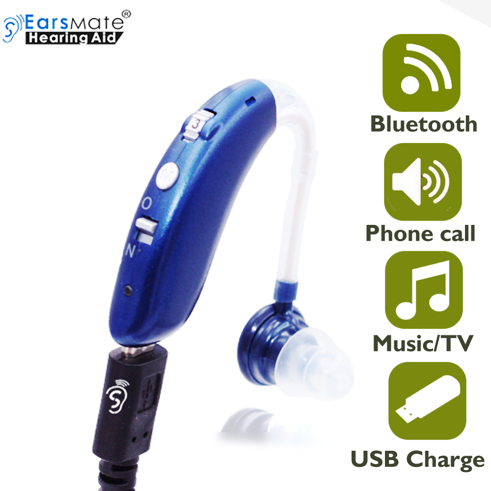 Rechargeable Bluetooth BTE Hearing Aids for Seniors - Adjustable Volume, Clear Calls & Music Streaming, Behind the Ear Hearing Assist Devices Long Battery Life 60hours