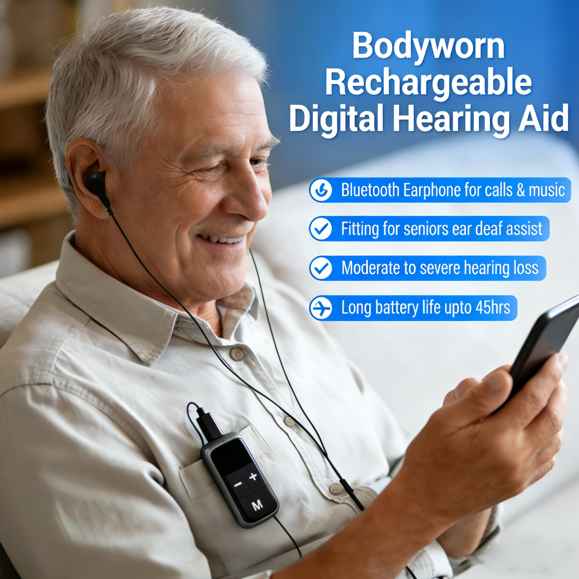 Bluetooth Earphone Rechargeable Digital Hearing Aid For Seniors