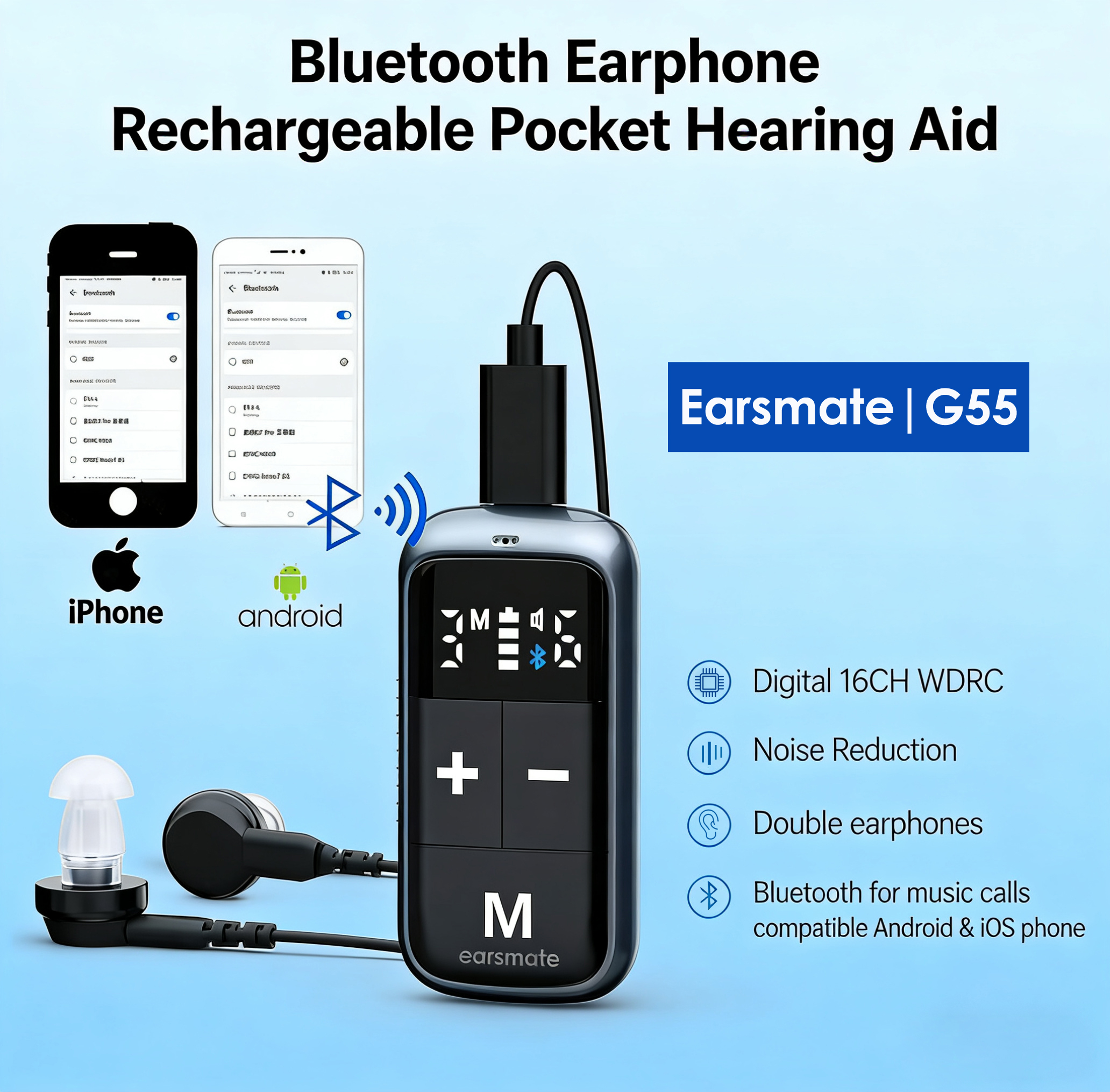 Bluetooth Earphone Rechargeable Digital Hearing Aid For Seniors