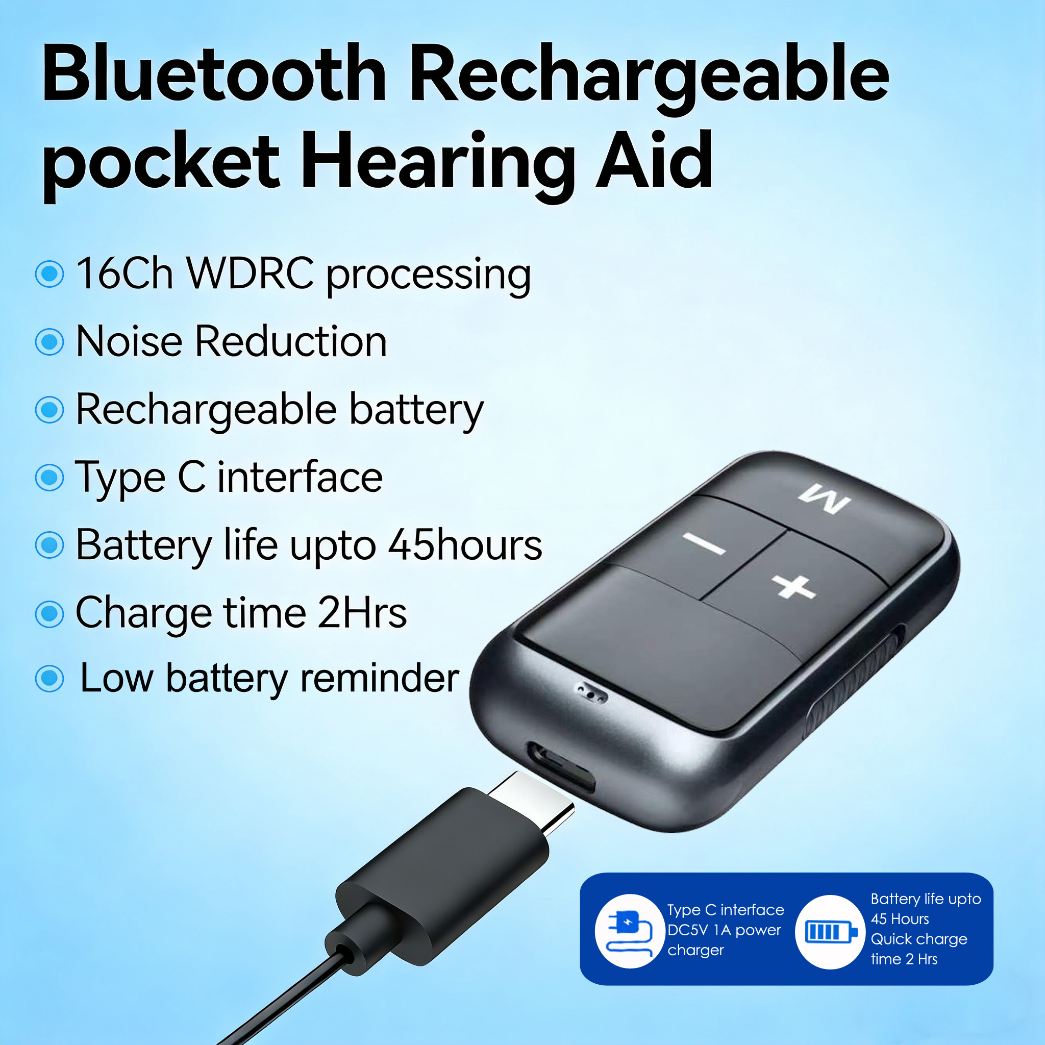 Bluetooth Earphone Rechargeable Digital Hearing Aid For Seniors