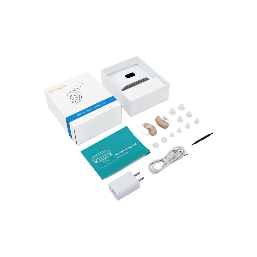 Earsmate OTC Bluetooth Hearing Aids For Seniors Adults Hearing Loss Noise Reduction Frequency Customized Sound Amplifier Based Phone App Controlled and Audio Streaming