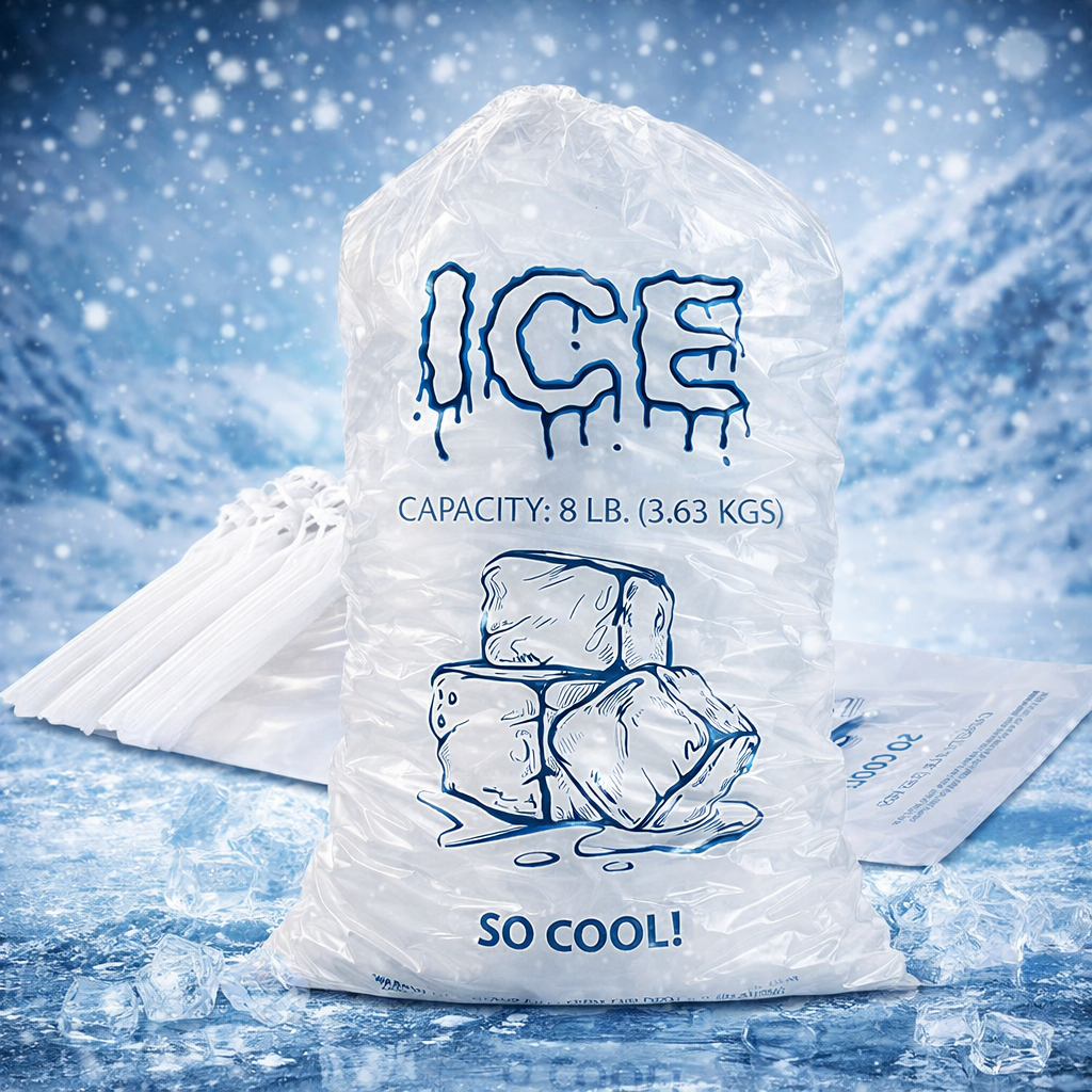 20 LBS Commercial Grade Drawstring Ice Bags | Bulk Ice Storage for Catering & Events,Anhui Province Tianle Plastic Co.,Ltd ,Large 20 LB Drawstring Ice Bags (14x27 Inch) | Commercial Strength