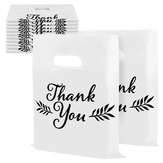 12x15" Large Merchandise Bags "Thank You" Print Shopping Bags - Plastic Boutique Bags for Trade Shows & Events,Anhui Province Tianle Plastic Co.,Ltd ,12x15 Inch Medium Die-Cut Handle Bags - Professional Retail Packaging
