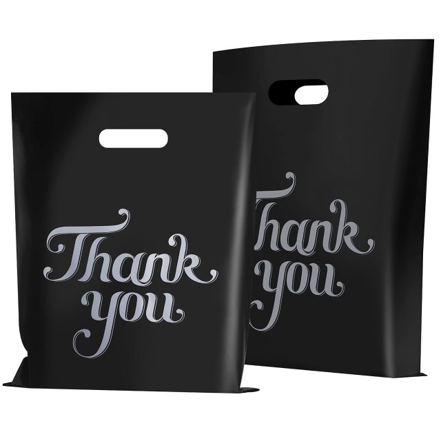 12x15" Large Merchandise Bags "Thank You" Print Shopping Bags - Plastic Boutique Bags for Trade Shows & Events,Anhui Province Tianle Plastic Co.,Ltd ,12x15 Inch Medium Die-Cut Handle Bags - Professional Retail Packaging