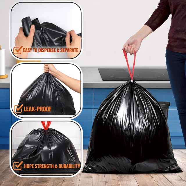 22" x 24" Medium Trash Bags - Colorful Drawstring Liners for Recycling & Waste 8 Gallon,Anhui Province Tianle Plastic Co.,Ltd ,22" x 24" Durable 8 Gallon Drawstring Garbage Bags for Home & Bedroom