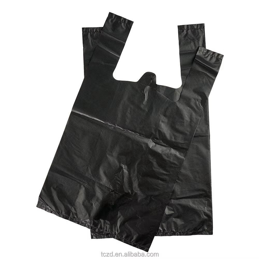 Black "Thank You" T-Shirt Bags - Standard 1/6 Barrel Plastic Shopping Bags for Retail and Grocery Stores,Anhui Province Tianle Plastic Co.,Ltd ,Black Thank You T-Shirt Bags | Standard 1/6 Barrel Plastic Shopping Bags