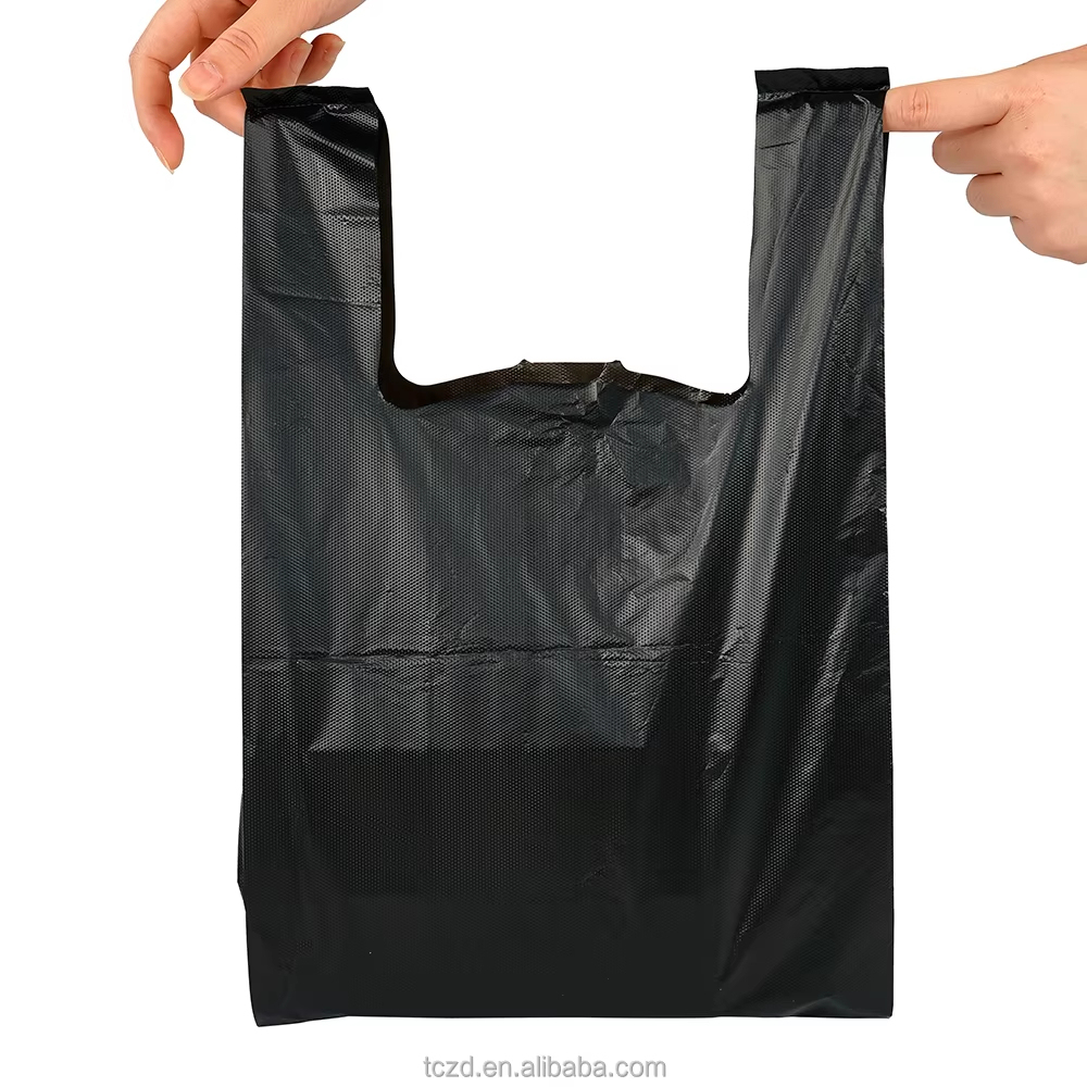 Premium Black "Thank You" Shopping Bags - High-Opacity Plastic Retail Bags with Bright Blue Print for Boutique and Gift Shops,Anhui Province Tianle Plastic Co.,Ltd ,Premium Black Thank You Bags | Blue Print Plastic Retail Bags