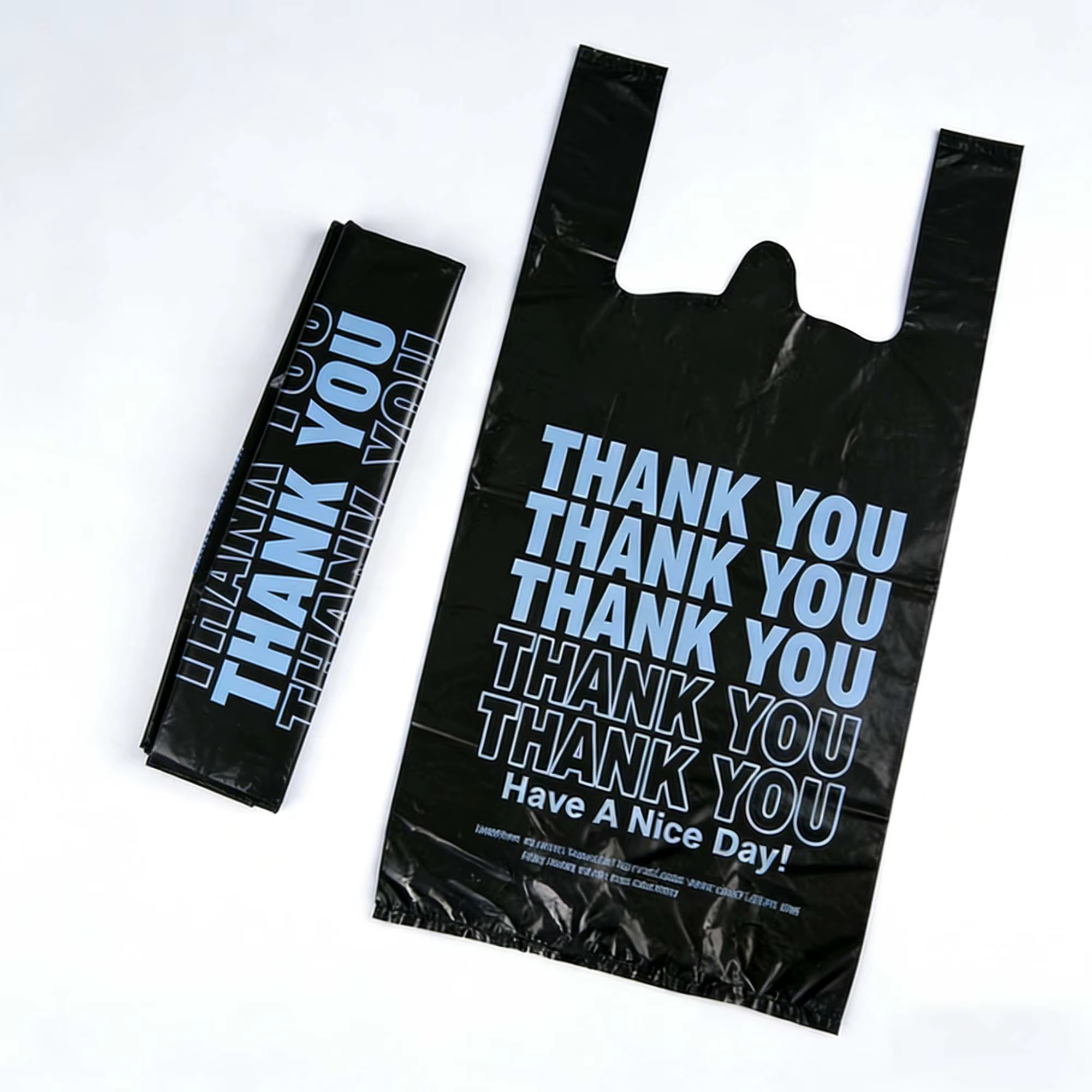 Black "Thank You" T-Shirt Bags - Standard 1/6 Barrel Plastic Shopping Bags for Retail and Grocery Stores,Anhui Province Tianle Plastic Co.,Ltd ,Black Thank You T-Shirt Bags | Standard 1/6 Barrel Plastic Shopping Bags