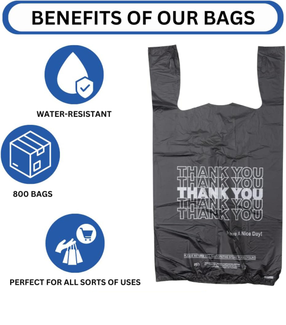 Premium Black "Thank You" Shopping Bags - High-Opacity Plastic Retail Bags with Bright Blue Print for Boutique and Gift Shops,Anhui Province Tianle Plastic Co.,Ltd ,Premium Black Thank You Bags | Blue Print Plastic Retail Bags
