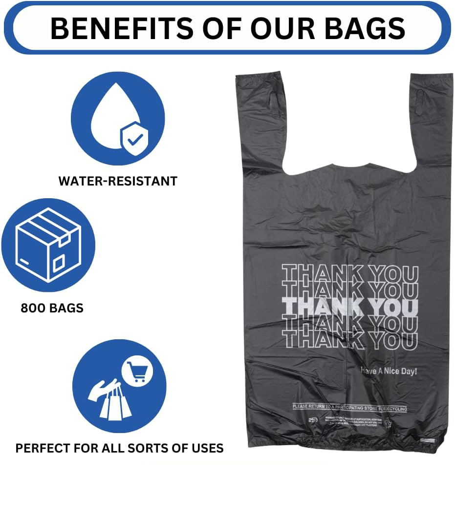 Heavy-Duty Black Plastic Shopping Bags - Puncture-Resistant "Thank You" Carryout Bags for Restaurants and Takeout,Anhui Province Tianle Plastic Co.,Ltd ,Heavy-Duty Black Plastic Bags | Thank You Takeout Bags