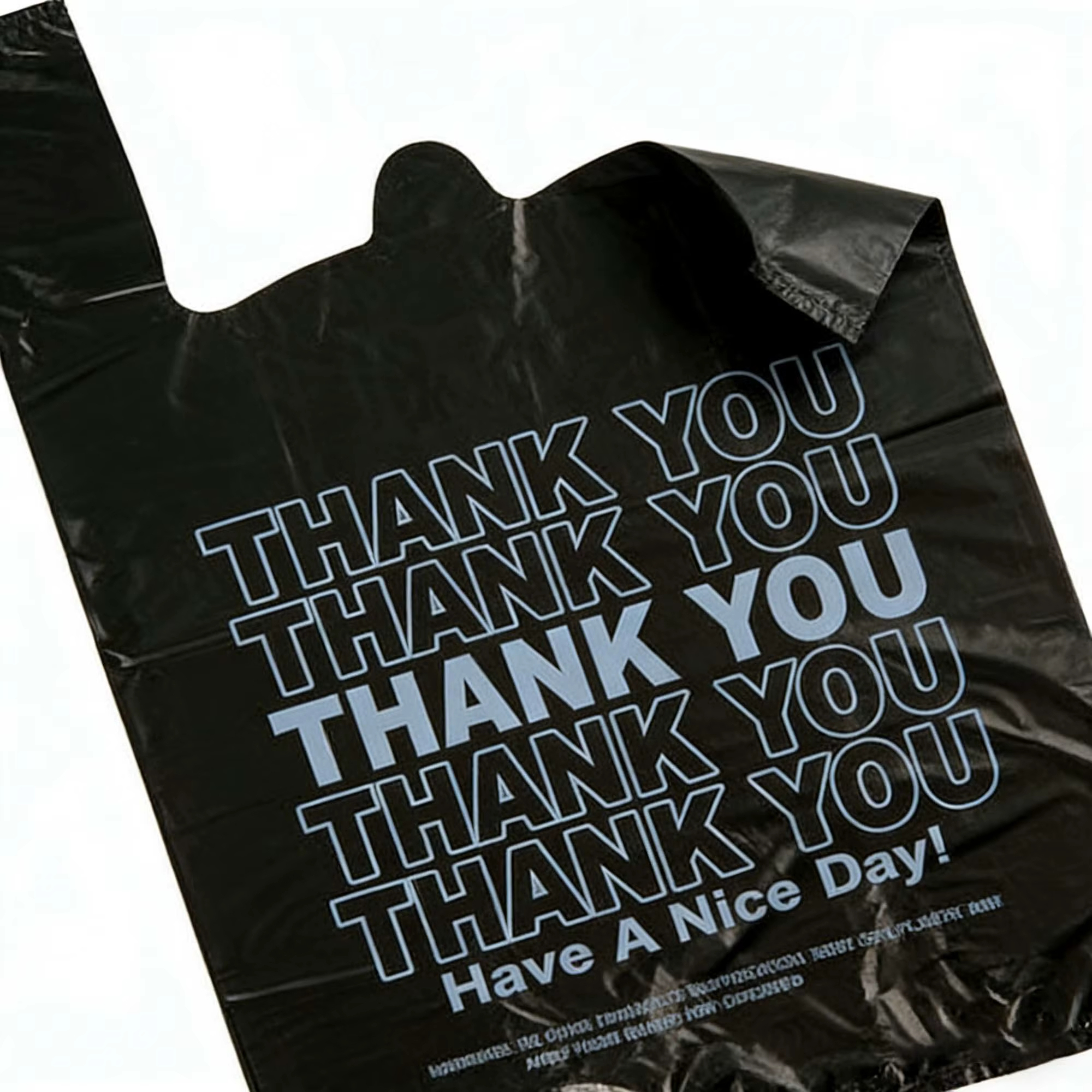 Black "Thank You" T-Shirt Bags - Standard 1/6 Barrel Plastic Shopping Bags for Retail and Grocery Stores,Anhui Province Tianle Plastic Co.,Ltd ,Black Thank You T-Shirt Bags | Standard 1/6 Barrel Plastic Shopping Bags