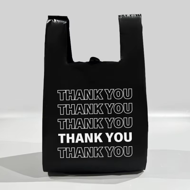 Heavy-Duty Black Plastic Shopping Bags - Puncture-Resistant "Thank You" Carryout Bags for Restaurants and Takeout,Anhui Province Tianle Plastic Co.,Ltd ,Heavy-Duty Black Plastic Bags | Thank You Takeout Bags