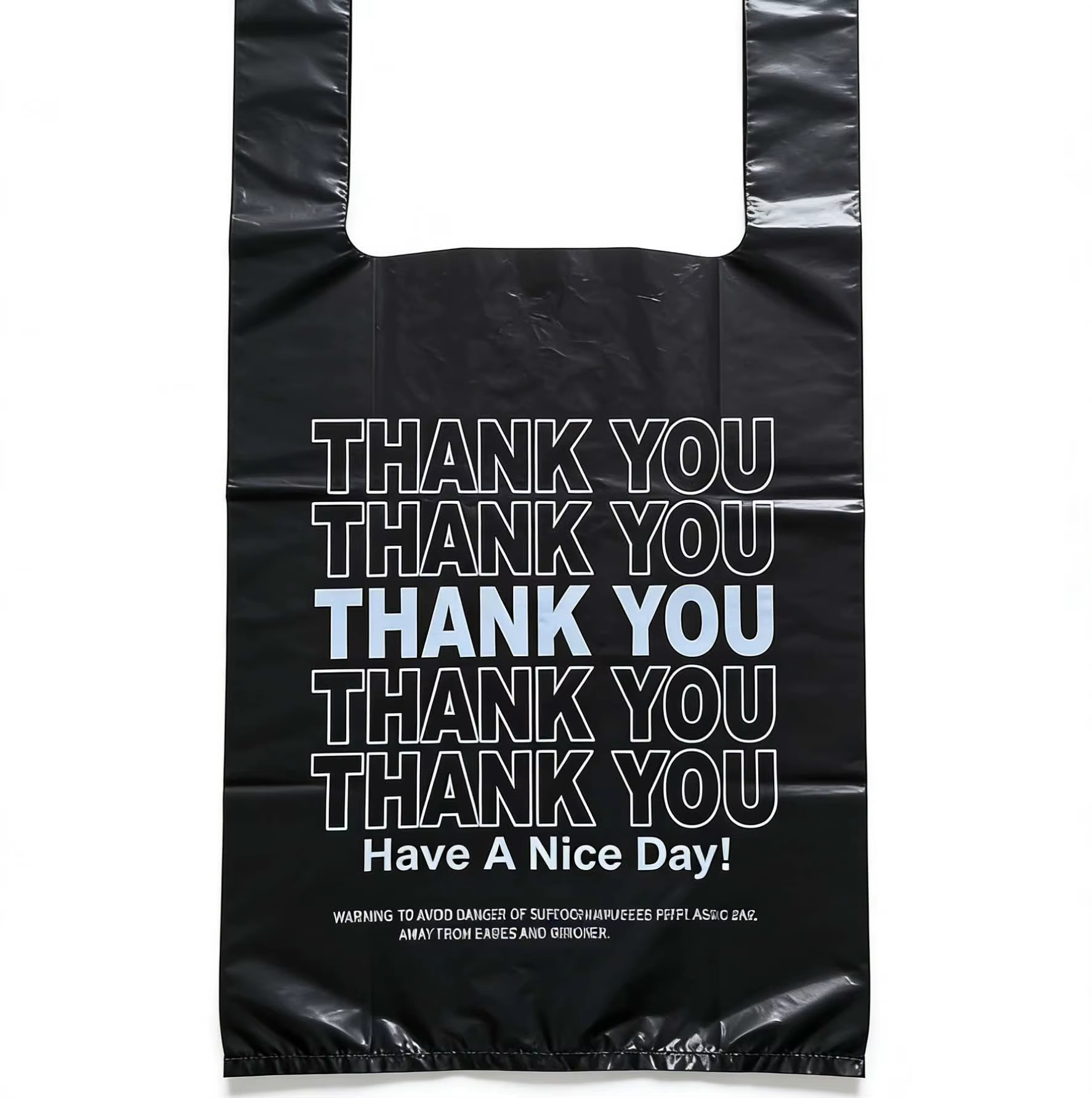 Bulk "Thank You" Plastic Grocery Bags - Wholesale Black T-Shirt Carryout Bags for Commercial Retail and Supermarkets,Anhui Province Tianle Plastic Co.,Ltd ,Bulk Thank You Bags Wholesale | Black Plastic Grocery Bags