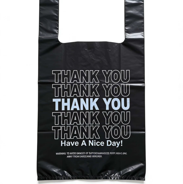 Bulk "Thank You" Plastic Grocery Bags - Wholesale Black T-Shirt Carryout Bags for Commercial Retail and Supermarkets,Anhui Province Tianle Plastic Co.,Ltd ,Bulk Thank You Bags Wholesale | Black Plastic Grocery Bags