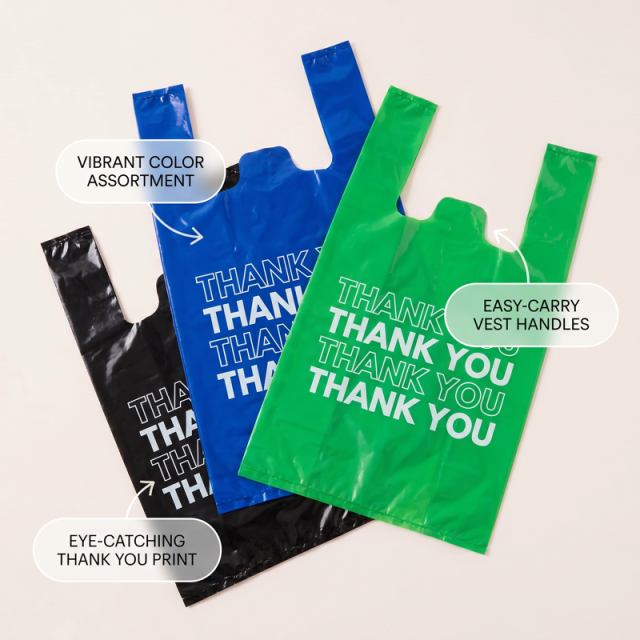 Jumbo 18"x10"x32" Thank You Bags Premium Multicolor "Thank You" T-Shirt Bags for Retail & Grocery,Anhui Province Tianle Plastic Co.,Ltd ,Jumbo 18"x10"x32" Thank You Bags | Catering Bulk Packaging