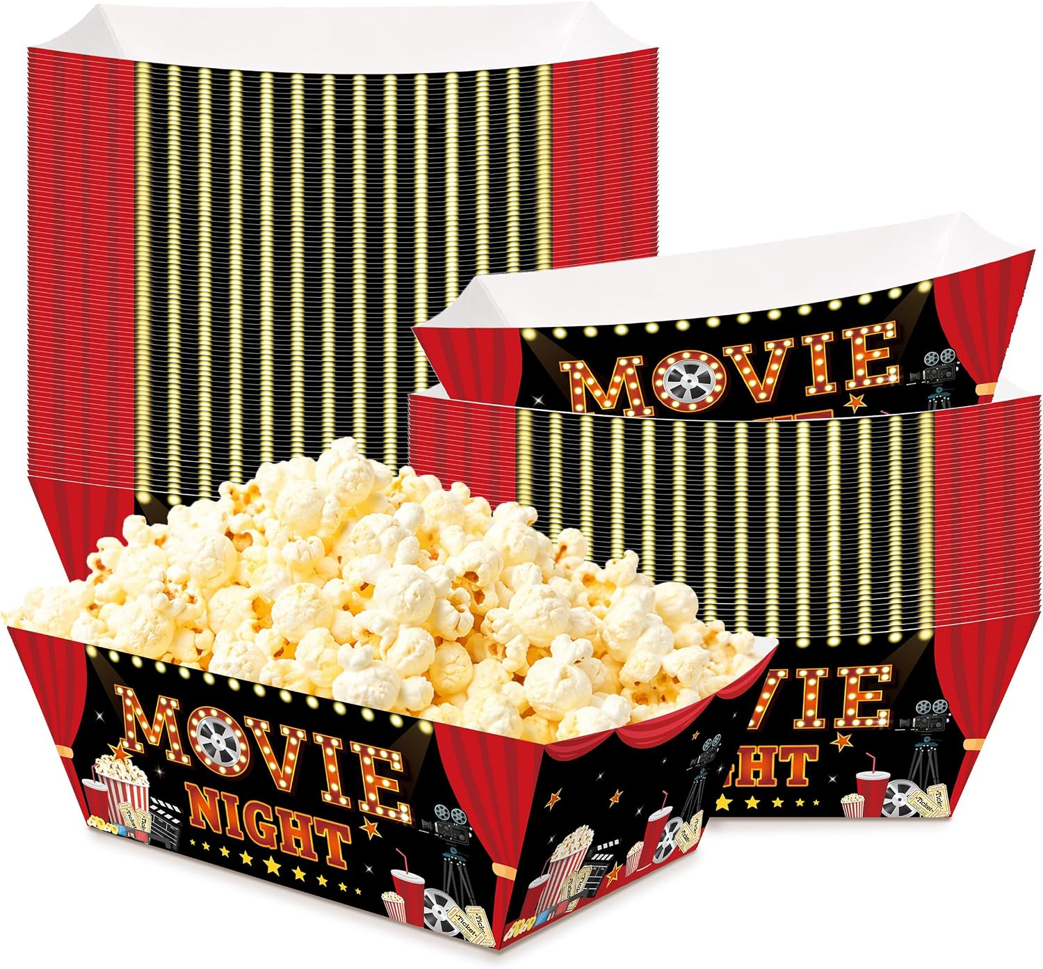Retro Red & White Striped Paper Popcorn Boats for Movie Nights,Anhui Province Tianle Plastic Co.,Ltd ,Red & White Striped Popcorn Boats | Carnival Food Trays
