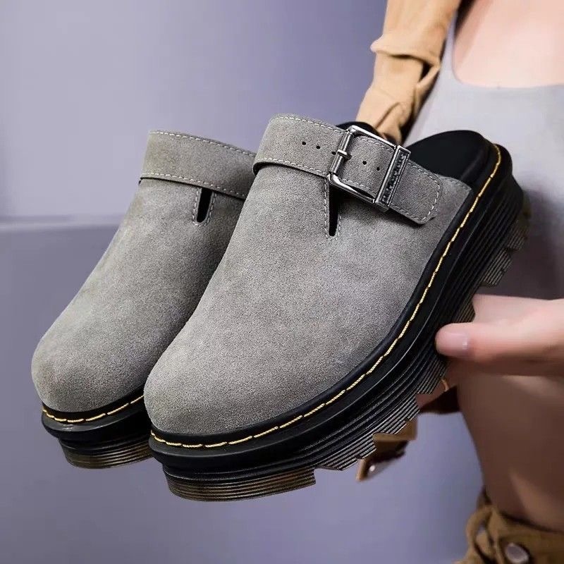 Dr. Martens Martin ZebZag unisex slip-on suede mules with closed toe, casual and stylish platform sandals