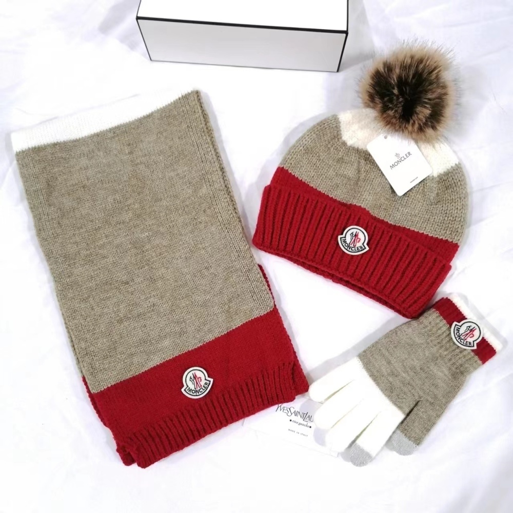 Moncler winter three-piece set (scarf + fleece-lined hat + gloves)