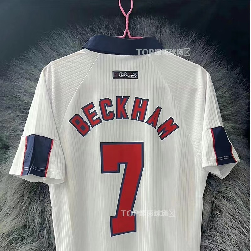 1998 England World Cup jersey, number 7, Beckham home short-sleeved retro jersey, Owen football kit
