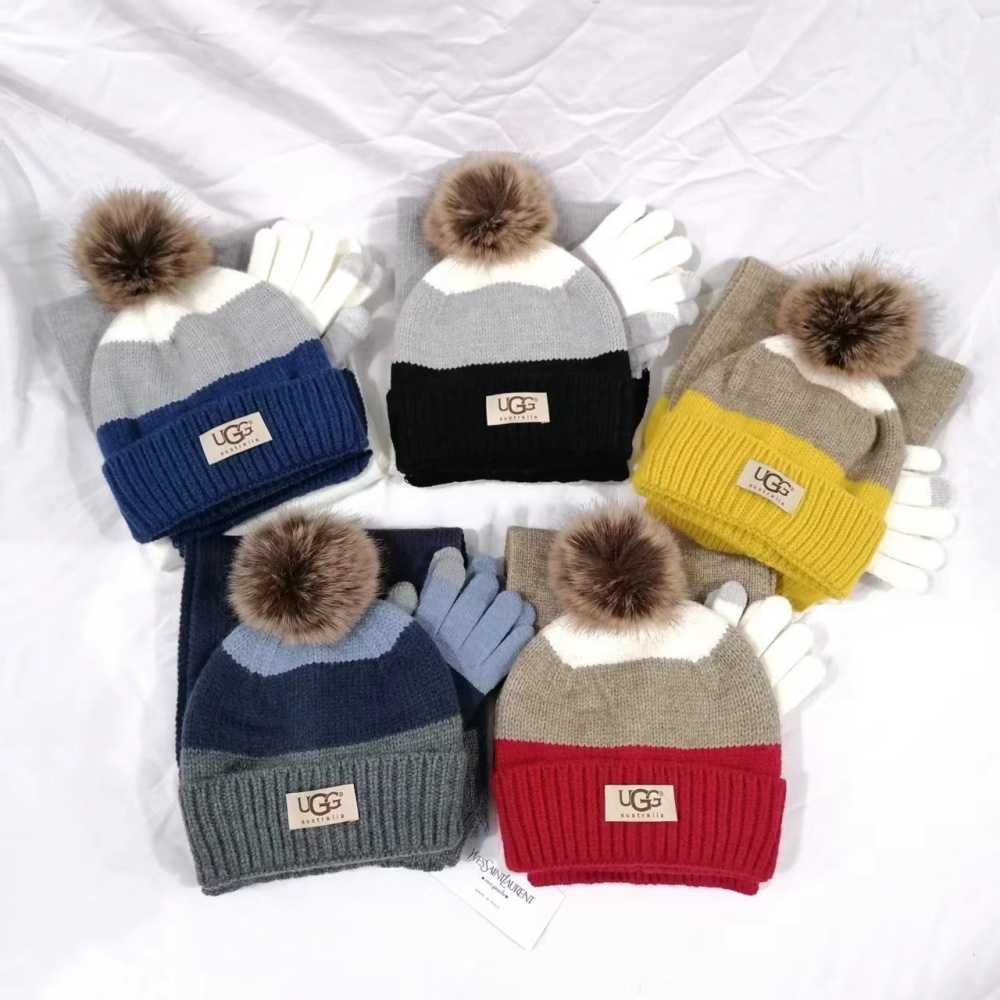 UGG scarf + fleece-lined hat + gloves three-piece set