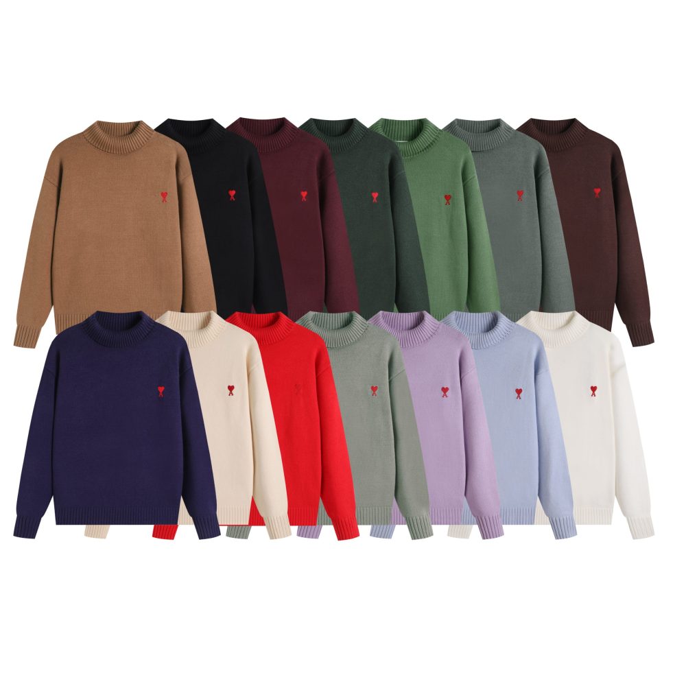 Ami2025 new high neck red little heart woolen sweater (14 colors)