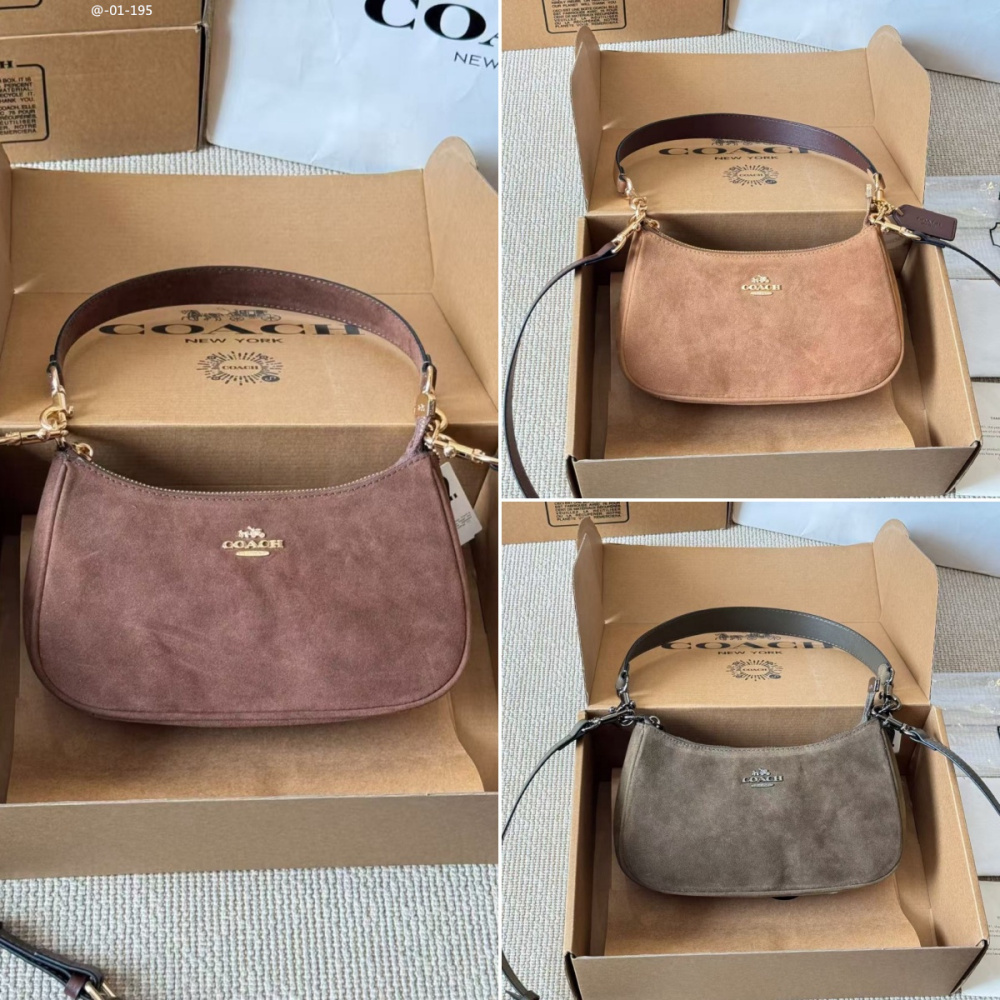 Coach bag in 3 colors, suede shoulder\/crossbody\/underarm style.