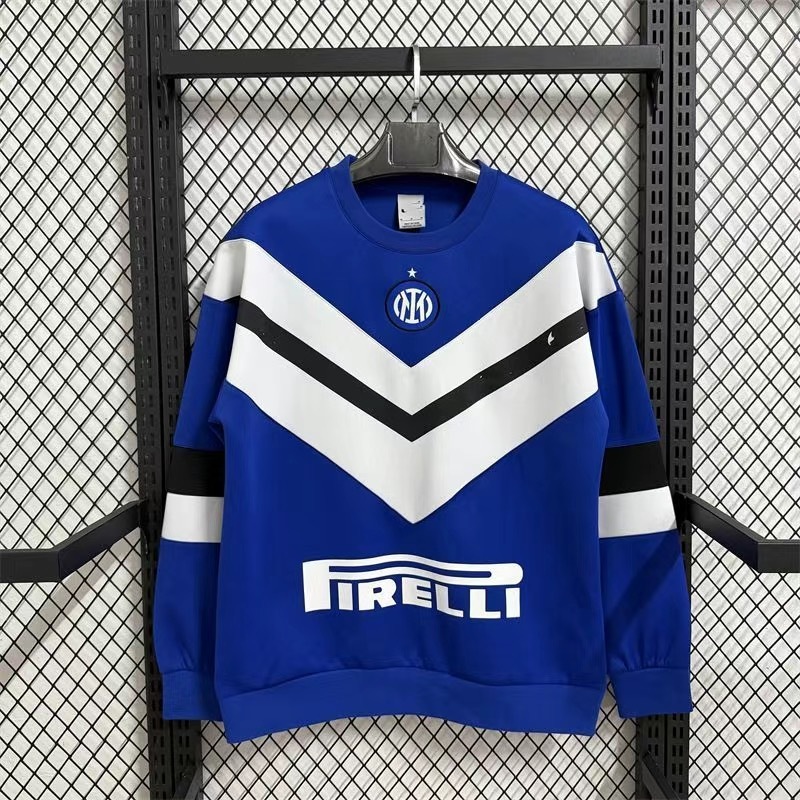 New retro Italian navy blue Inter Milan hoodless sweatshirt, football sports casual pullover sweatshirt, unisex, suitable for wearing outside.