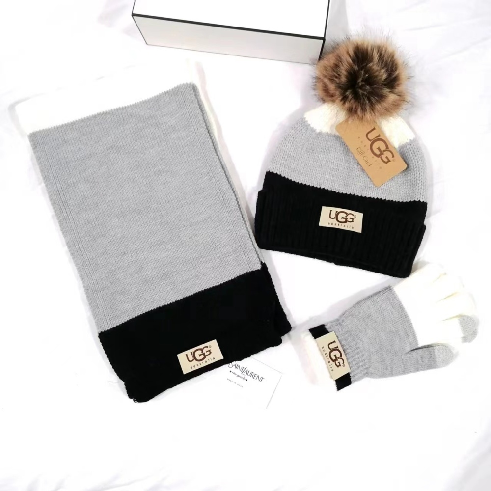 UGG scarf + fleece-lined hat + gloves three-piece set
