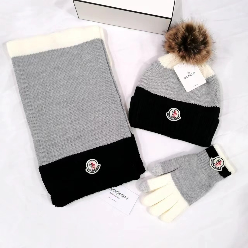 Moncler winter three-piece set (scarf + fleece-lined hat + gloves)