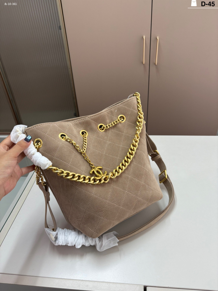 CHANEL suede bucket bag, single shoulder crossbody bag