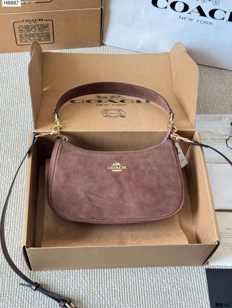 Coach bag in 3 colors, suede shoulder\/crossbody\/underarm style.