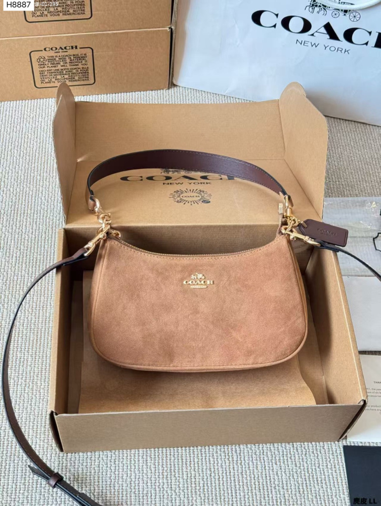 Coach bag in 3 colors, suede shoulder\/crossbody\/underarm style.