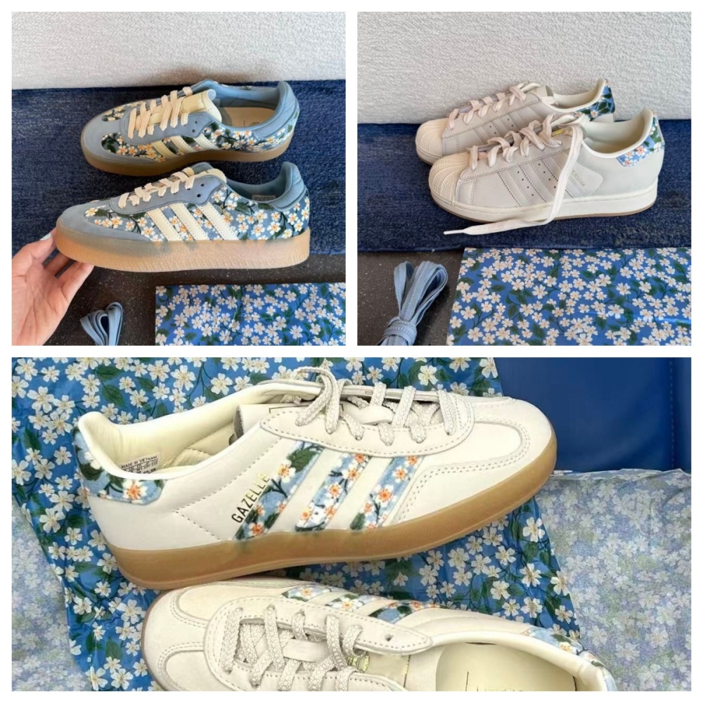 ADIDAS German Training Shoes Blue Daisy Floral Print Sports Casual Shoes