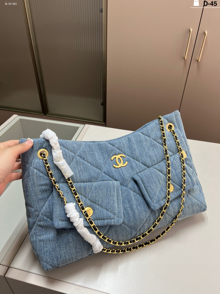 CHANEL denim tote chain bag shoulder tote bag